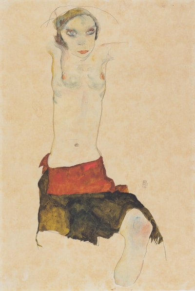 Halbnacktes sitzendes Mädchen von Egon Schiele